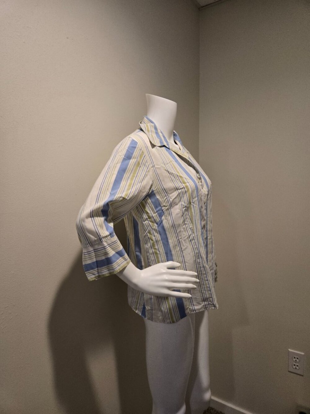 Pendleton Striped Button Down 3/4 Sleeve Shirt Yellow Blue S - Picture 4 of 5